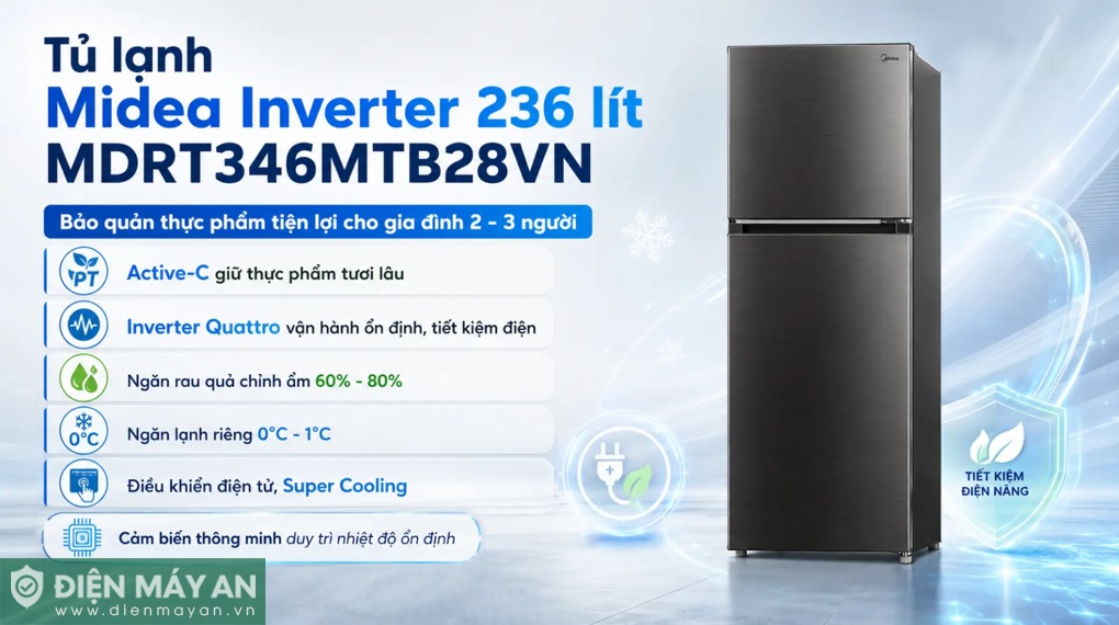 Tủ lạnh Midea Inverter 236 lít MDRT346MTB28VN

